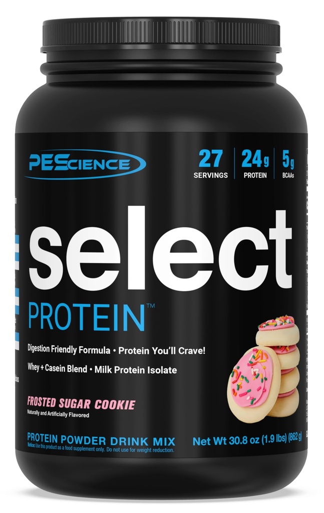 PEScience Select蛋白粉,Whey and Casein 混合剂,男女清洁蛋白粉,低卡路里,低卡路里,Keto Friendly,Gluten Free - Frosted Sugar Cookie - 27 services