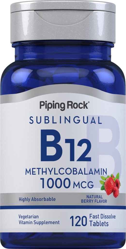 配音:Rock Vitamin B12 1000 mcg 副语言 120块平板电脑 配音:Methycobalamin 贝里 Flavor 配音:Berry Flavor 配音:Non-GMO 配音:Gluten Free Supplement