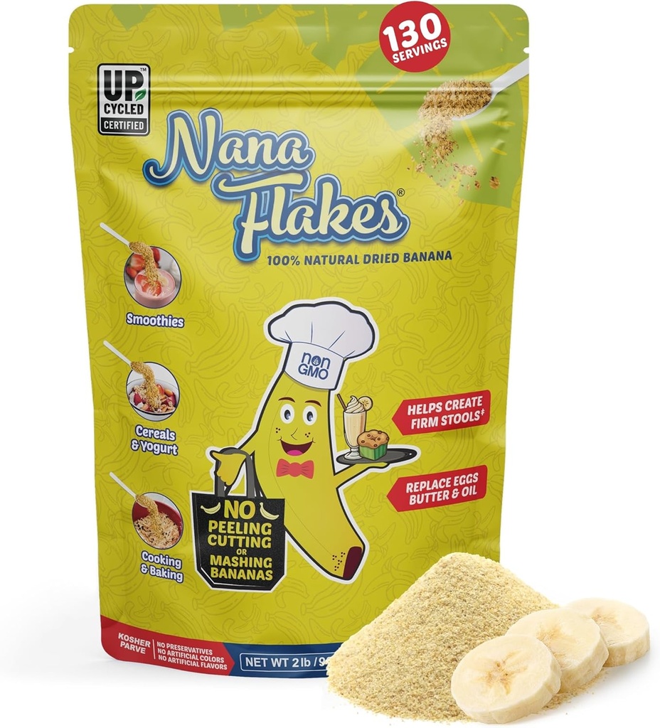 营养设计 Nana Flakes 100% 天然香蕉粉,消化支持 - 钾和纤维的来源 - 蛋、黄油或油在烘焙中的替代品(2LB Bag)