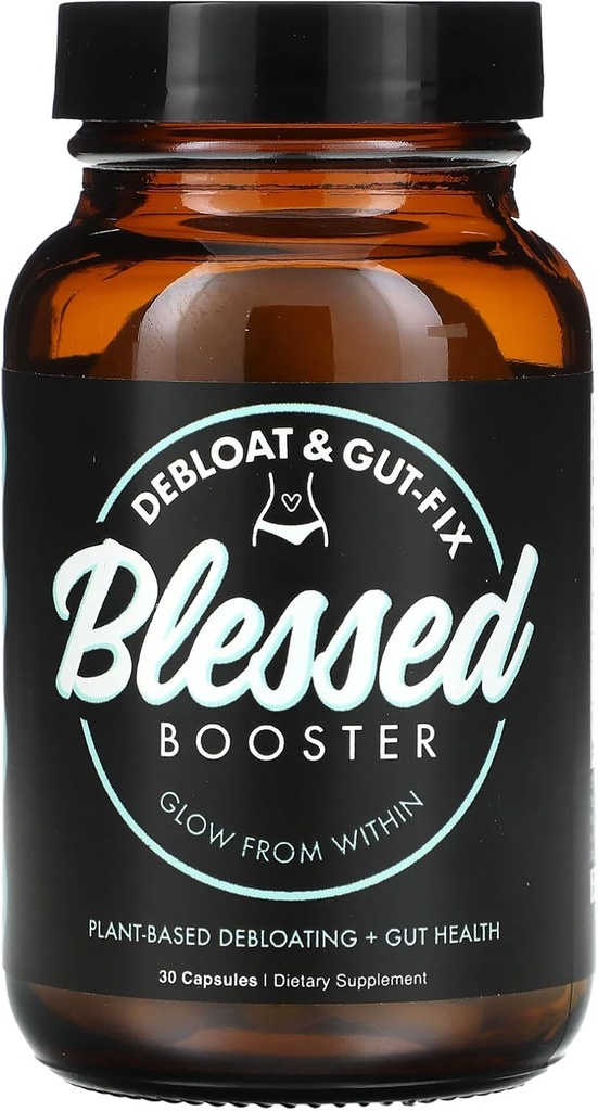 BLESED Booster De-Bloat & Gut Fix - Daily De-Bloat & Gut Health for Belly Bloat Relief and Water Reading, 消化酶, 植物基, Vegan-Friendly, Gluten-Free, 无糖(30个卡普勒斯)