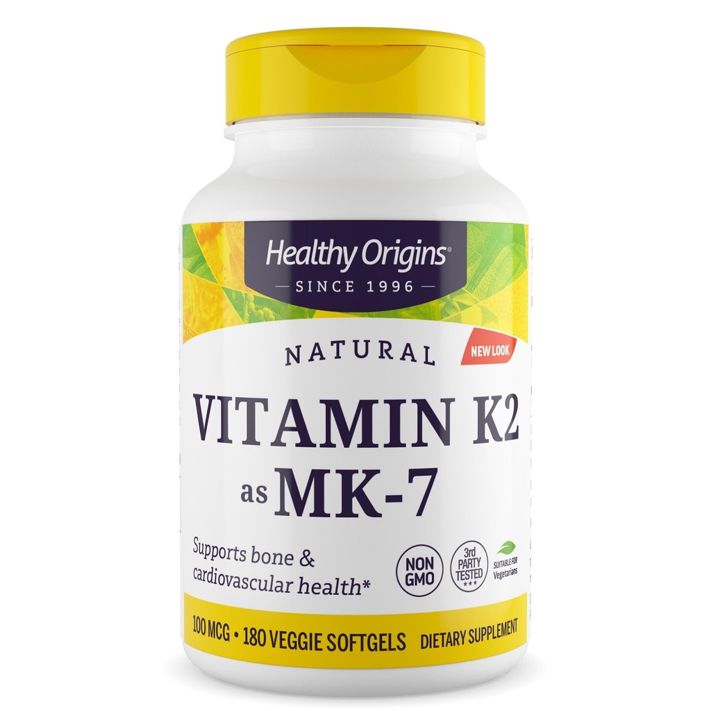 健康原产地 K2 100 mcg (MK-7, 非GMO, Gluten Free, 心肌支持, Bone支持), 180 Veggie Gels