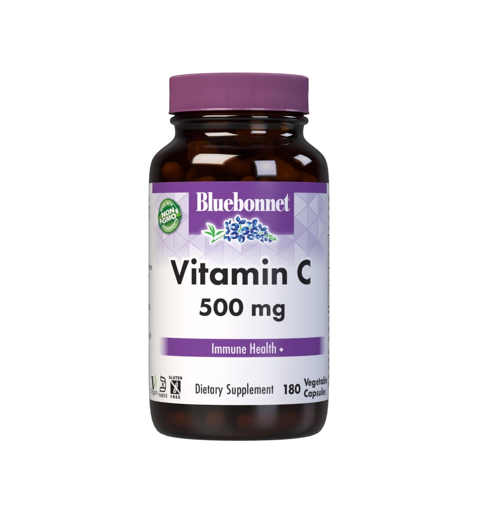 蓝本网 营养 维生素C 500 mg 蔬菜卡普尔, Ascorbic Acid, 用于免疫健康与皮肤健康, Vegan, 蔬菜, 非转基因生物, Gluten Free, Soy Free, Milk Free, Kosher, 180 蔬菜卡普尔