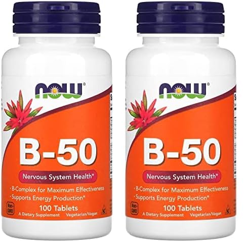 NOW 补充品,维生素B-50毫克,能源生产*,神经系统健康*,100片(包2)