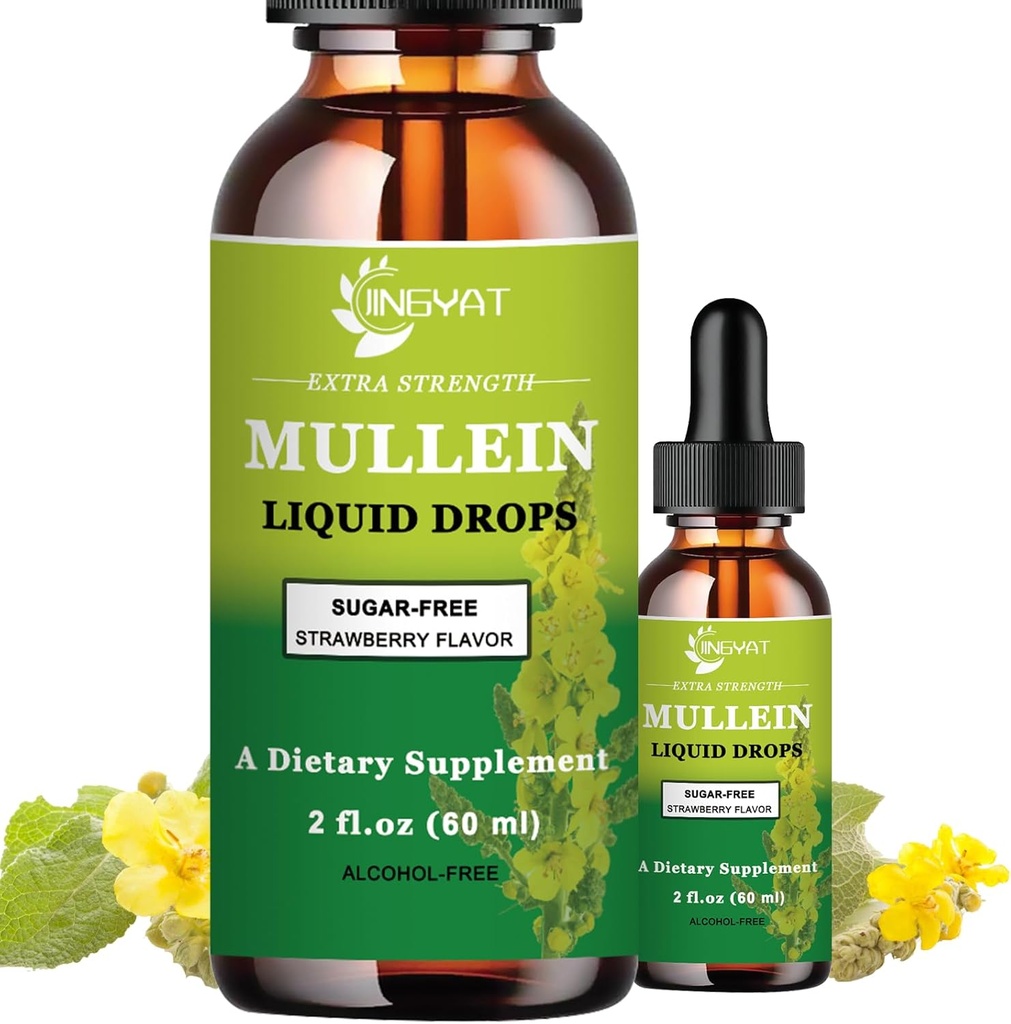 额外力量2,000mg Mullein Drops for Lungs, Mullein Leaf 提取补充,无酒精,高吸收,强力和天然 Vegan Mullein 液滴 for Lung cleanse, 免疫支持