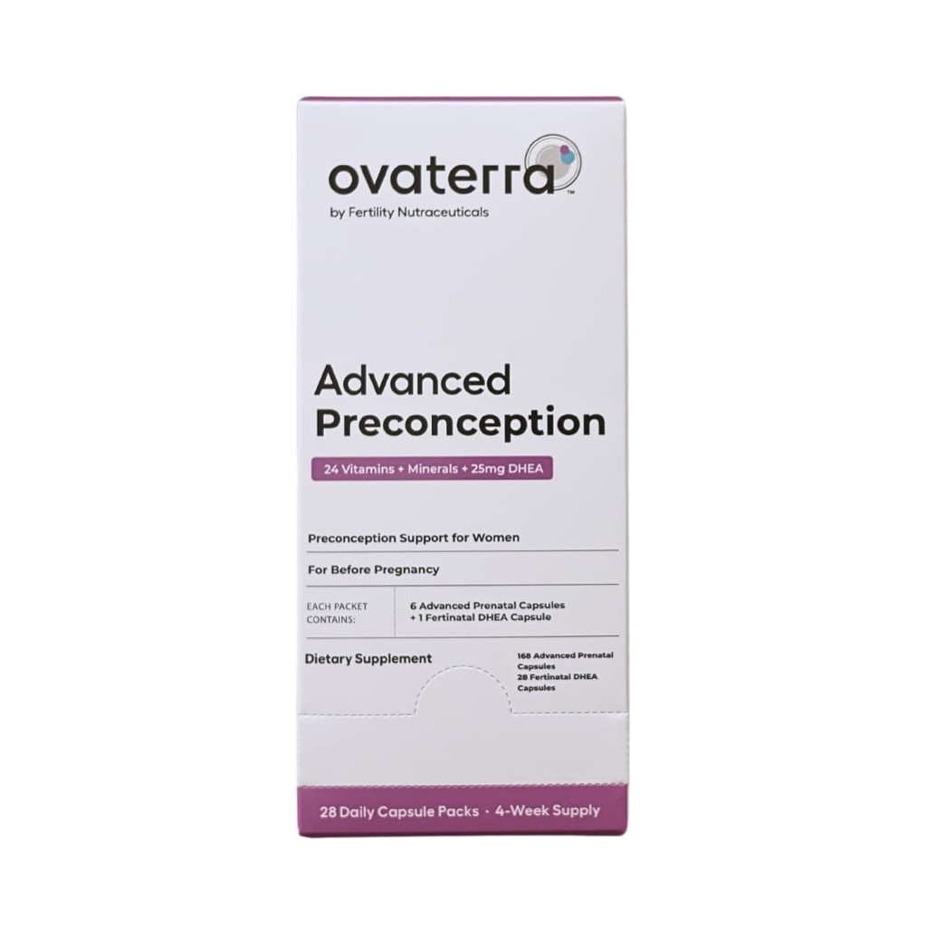 Ovaterra 高级孕前维生素,妇女用DHEA 25毫克,Choline 550毫克,Folate(甲基乙二醇) 1 010毫克,Omega-3 DHA和EPA 196 Capsules - 28天供应
