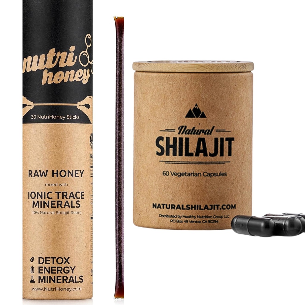 NatURAL SHILAJIT 卡普尔(1-2个月供应量) QQ60 Counter & Shilajit Honey Sticks Resin 与 Raw Honey 混合(30支棍子)