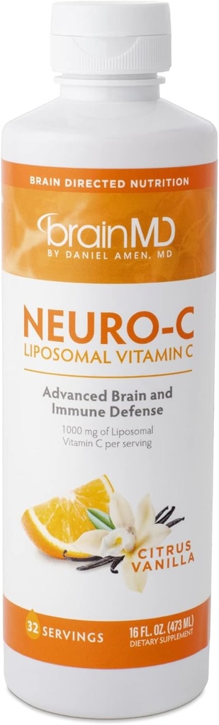 Amen Neuro-C博士的BRAINMD, Citrus Vanilla - 16 fl oz - 1000 mg Liposomal 维生素C - 高级脑与免疫防御 - Gluten Free - 32 services