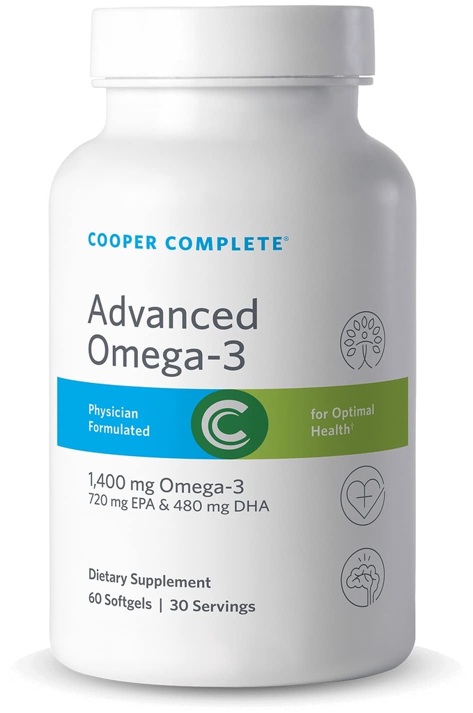 Cooper Complete - Advanced Omega 3 - Fish Oil Supplement, 集中EPA + DHA Omega-3 Fatty Acids 1400 mg - 每瓶60软胶. 包装 4