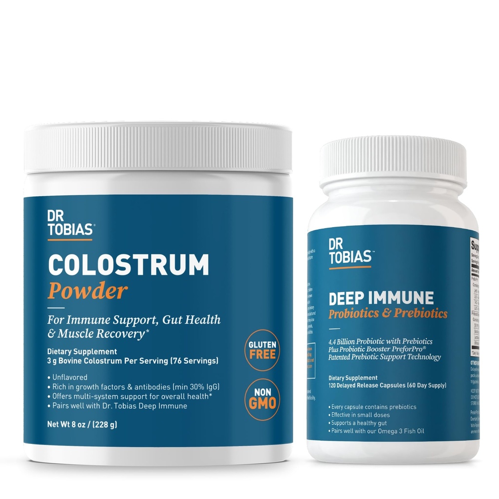 Tobias Deep Imune Probiotics & Prebiotics博士和Colostrum Powder博士 -- -- 支持消化性健康、古特健康和Imune功能