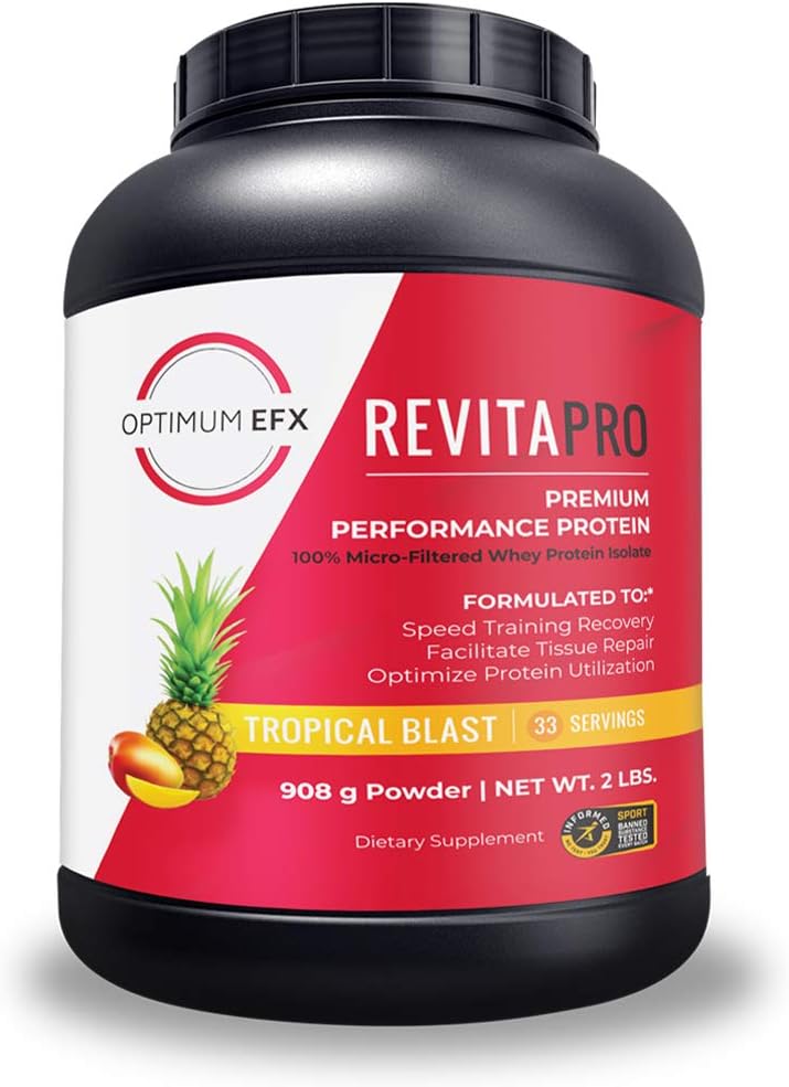 RevitaPRO, Premium Performance Protein, 100% 微纤维蛋白隔离, 自然甜化, 无豆, 零添加糖, 零人工成份 - 2磅(热带爆炸)