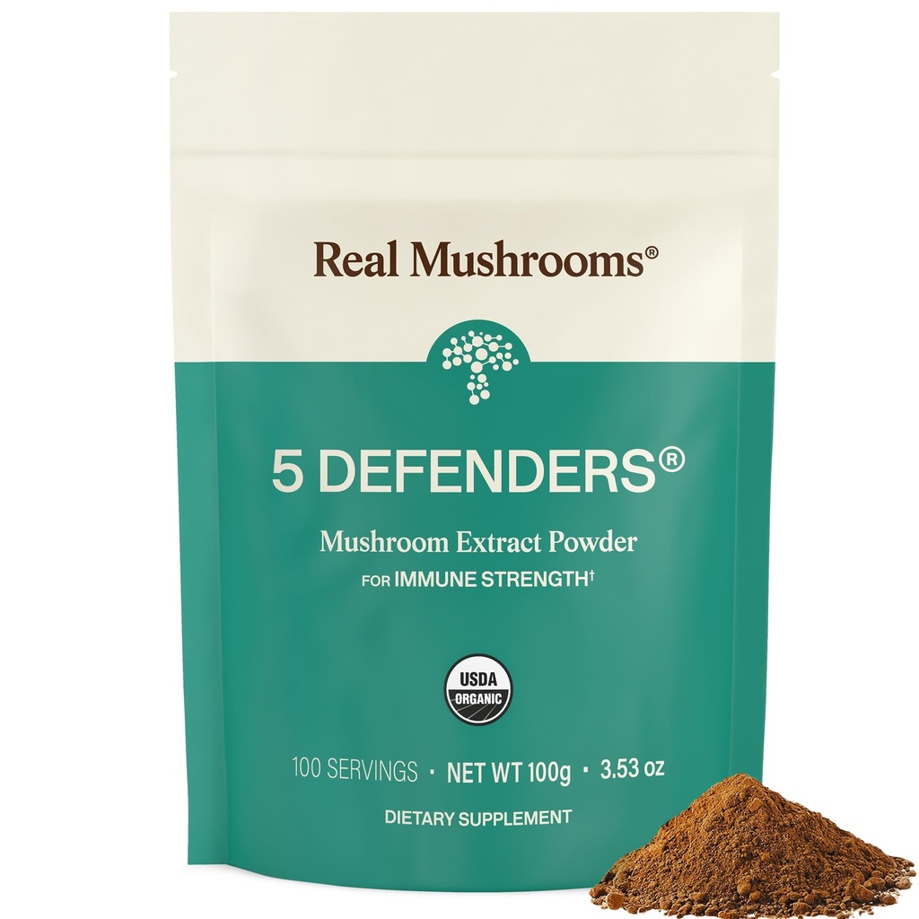 真正的蘑菇 5 捍卫者 蘑菇 复合型蘑菇 – 有机蘑菇 摘自Chaga, Reishi, Turkish Tail, Maitake & Shishotake Mushroom 与 Beta Glucans 共同支持健康 - 100名服务者
