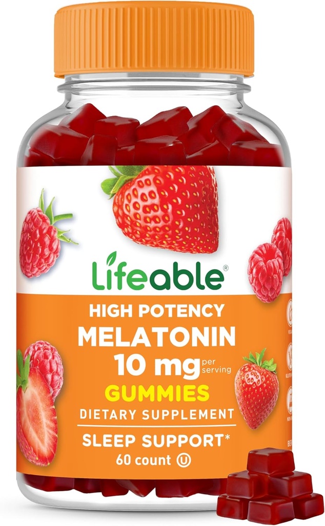 生活美拉图宁 10 mg – Great Tasting Natural Flavor Gummy Supplement – Gluten Free Vegetarian GMO-Free Chewable – 帮助失眠和保持睡眠 – 成人,男人,女人 – 60古米
