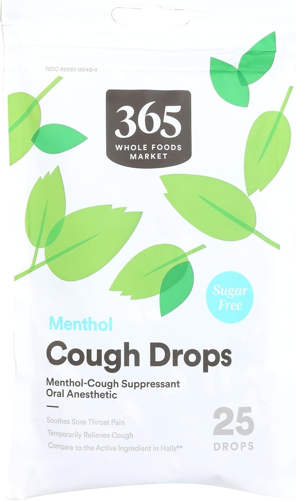 365 由全食品市场, Cough Drops, Sugar Free Menthol, 25 Counter 所制作,