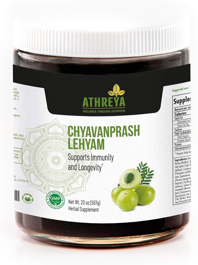 Athreya Herbs Chyavamprash Lehyam (Jam) 20 Oz – Ayurvedic Herbal Blend 支持豁免、代谢和生殖健康 – 为总体福祉 – 非GMO