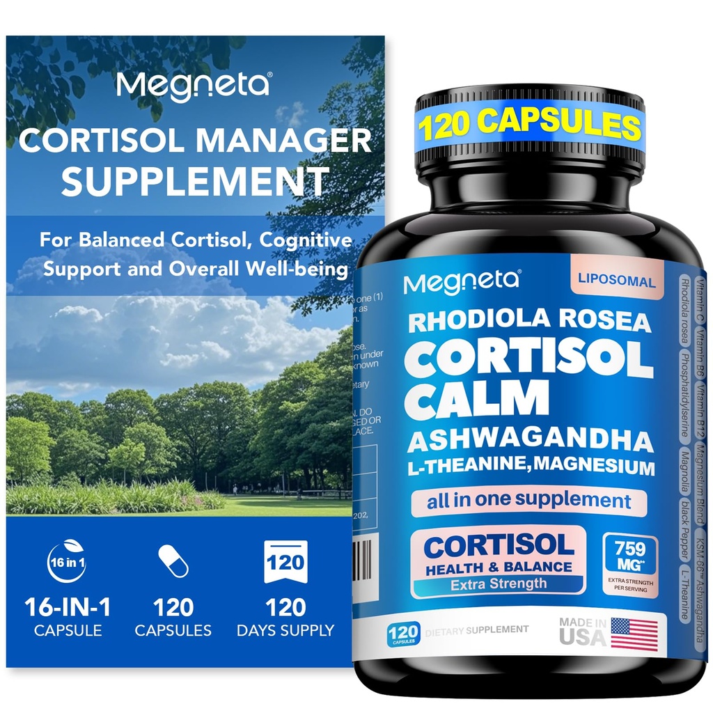 Cortisol Balance & Sleep Support for Women & Men – Natural Calm Formula with Magnesium, Ashwagandha & L-Theanine – Supports Restful Sleep, Relaxation, Focus & Healthy Cortisol Levels – 120 Capsules