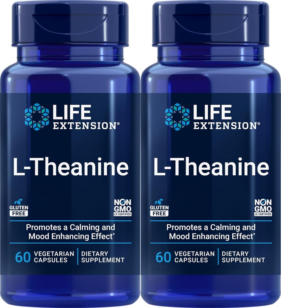 生命延展L-Theanine,60个蔬菜卡普苏莱斯(2包)-茶中衍生的氨基酸-无糖,非GMO