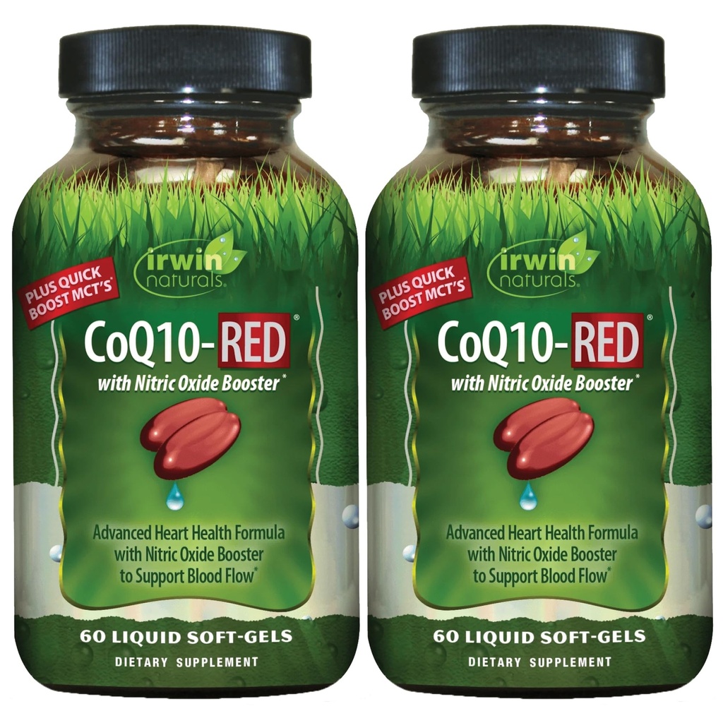 Irwin Naturals CoQ10-RED - 60 液态软胶,包2 - 高级心脏健康支持与硝酸氧化物助推器支持血液流动 - 60 总服务量