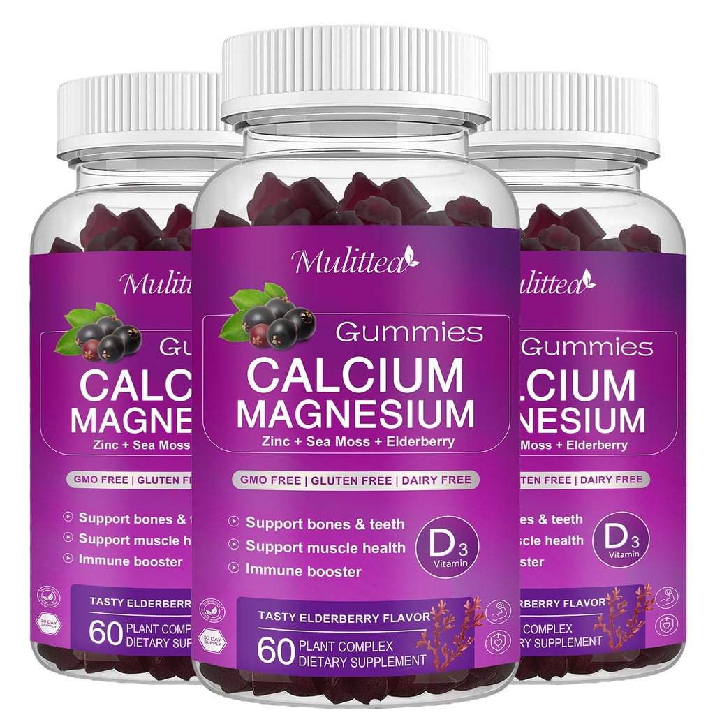 含有高吸收性镁的镁锌固醇,钾- Plant Calcium Supplement w/ D3 & Sea Moss for Bone, Muscles, Calm Mood & Sleep Supports - 儿童与成年人(3包)