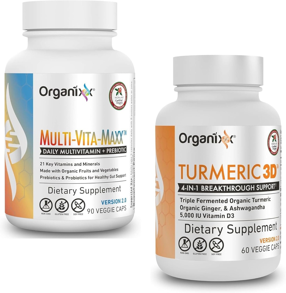 Organixx Turmeric Curcumin (60 Vegetarian Capsules) & 多维塔-Mexx 全食品 多维塔明(90 Gel Capsules)
