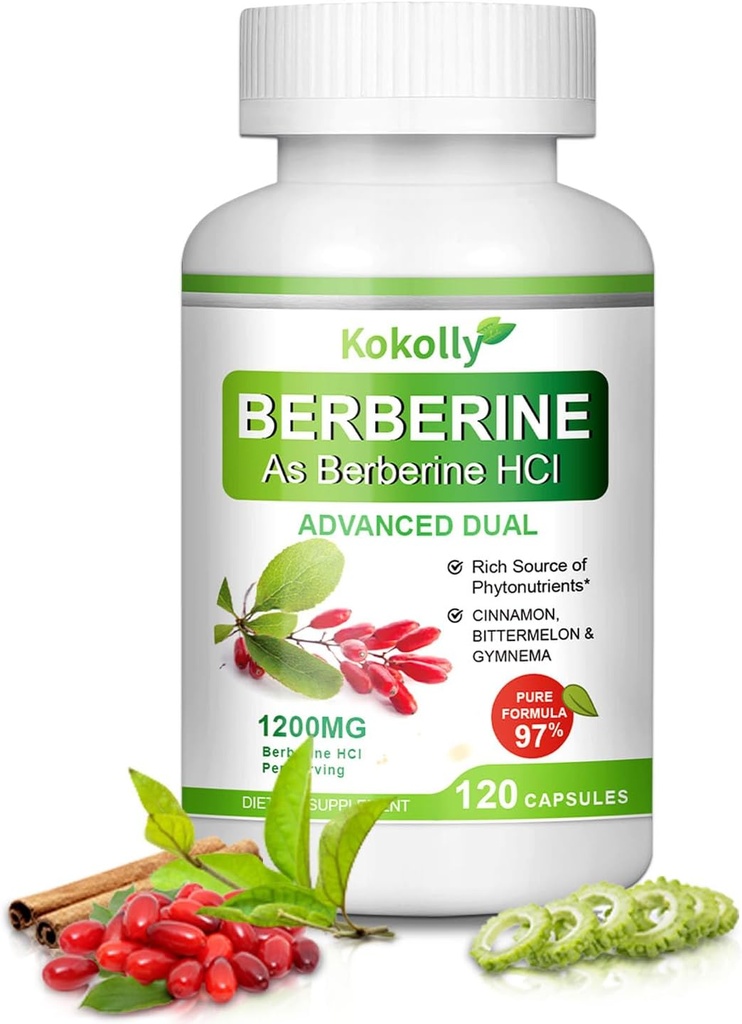 Berberine Supplement 1200mg - Natural Plant - 以 Berberine HCL, Cinnamon, Bittermelon, Gymnema(120 Capsules)为主.