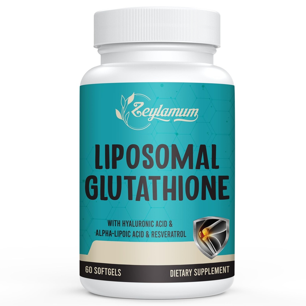 2400 MG Liposomal Glutathione Softgels, Max吸收, 活性形式 L-Glutathione 降低(GSH), 含Hyaluronic酸,resveratrol, 主抗氧化剂用于解毒,脑,免疫系统, 60 软胶