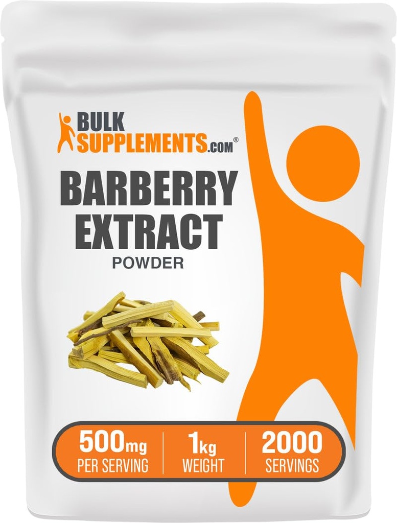 Bulk Assupports.com Barberry 提取粉末 - 草药补充剂 - Vegan & Gluten Free, 每服500毫克, 1kg (2.2磅) (包装5)