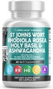 清洁的营养品 圣约翰 Wort Rhodiola Rosea Holy Basil Ashwagandha - Mood 支持有维生素C和黑辣椒的男女 提取 - 90 Caps