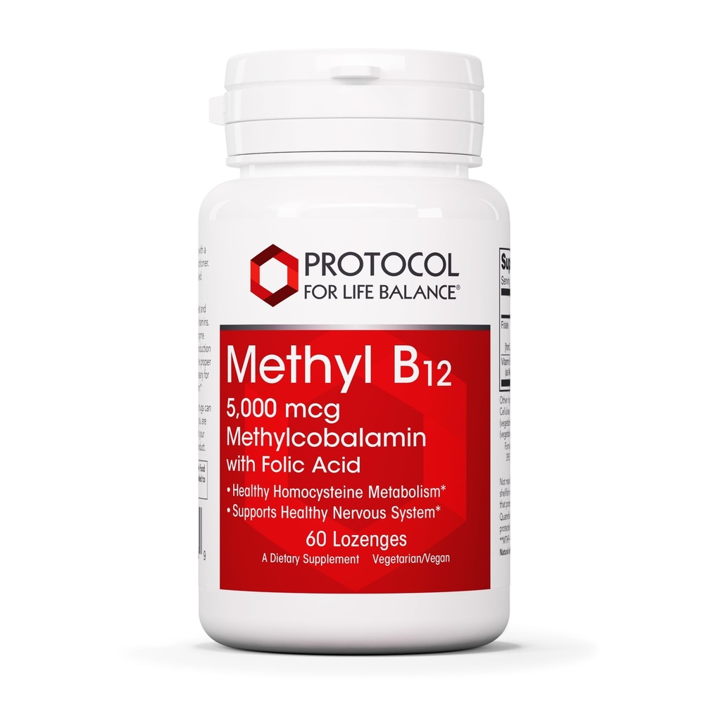 甲基B12 5,000mcg - 维生素B12 代谢物* - 支持脑健康与健康神经系统* - Kosher, Halal & Vegan - 60 Lozenges