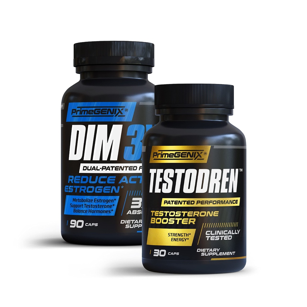 2X-TESTO Stack → DIM 3X & Testodren Bundle → 支持睾酮水平 → 改善肌肉生长 → 在美国制造