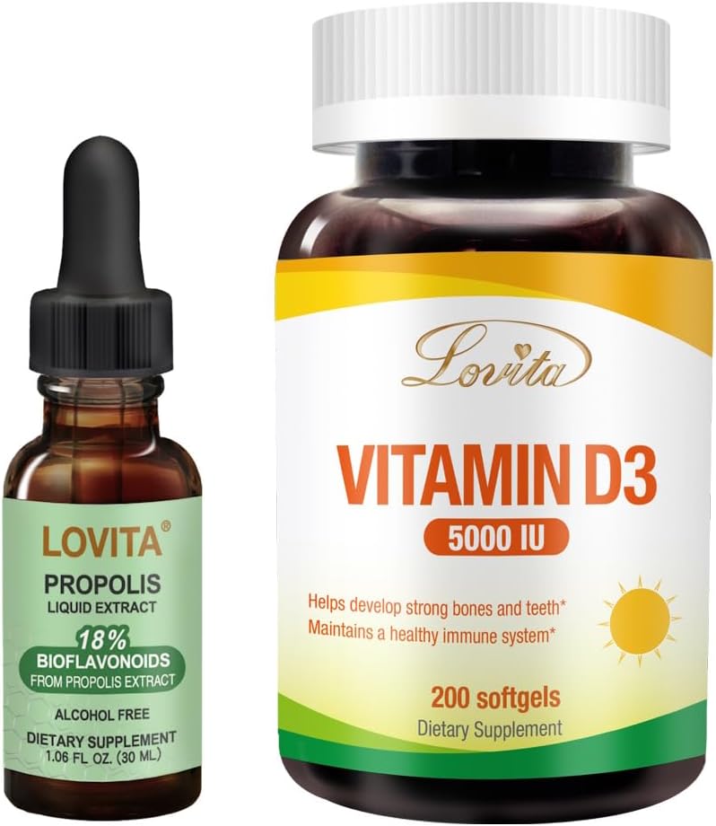 Lovita Bee Propolis 液体提取和维生素 D3 软胶营养补充剂