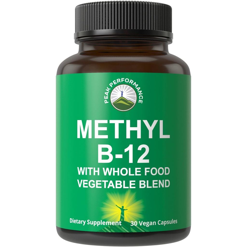 甲基B12维生素+全食 25种蔬菜和水果的混合剂,用于最大吸收. Vegan Vitamin B12 Methylcobalamin - Methy B-12 能源、重点和救济补充品。 30天供应盖