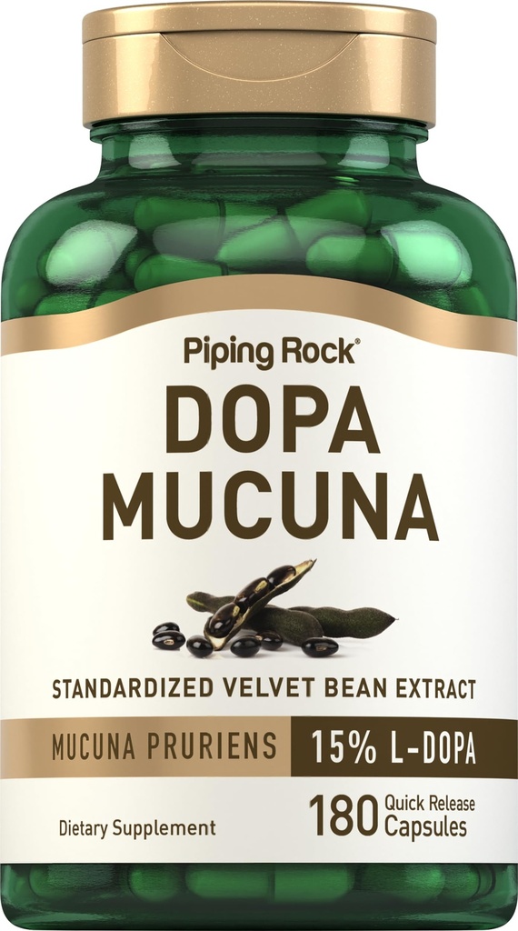 Pipping Rock DOPA Mucuna Capsules 180 Counter L-DOPA 15% Mucuna Pruriens 摘录 XN-GMO, Gluten Free Supplement