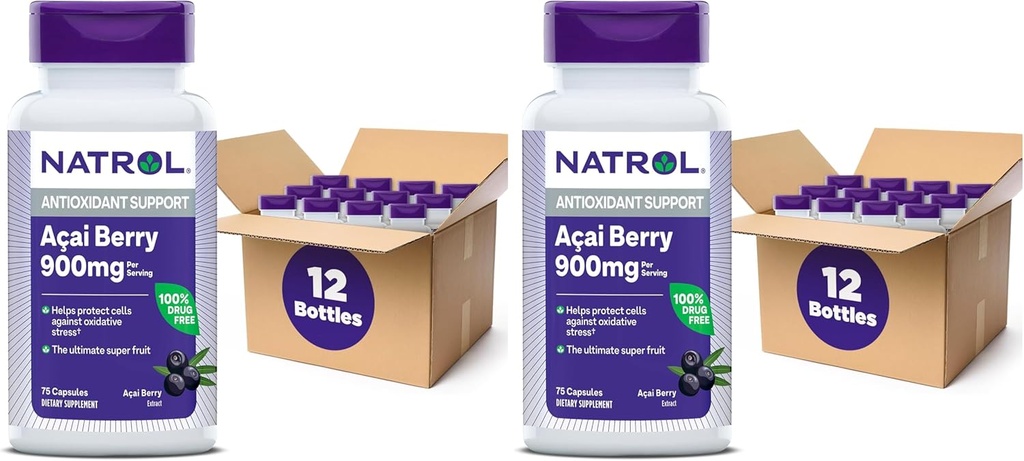 Natrol Acai Berry,《饮食补充》,《抗氧化剂保护与防御》,《绝缘超级水果》,1 000 mg Veggie Capsules,75 Counter (24页)
