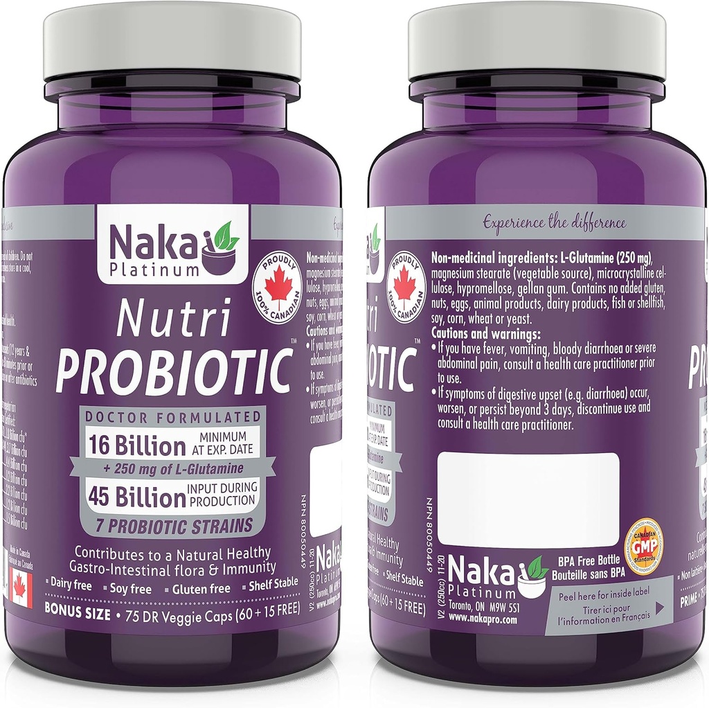 Naka Pro Herbs 白金营养素 Probiotic (7 Strains, 16亿 +) 大陆架稳定, 75 Vcaps 1 计算包装 May Vary