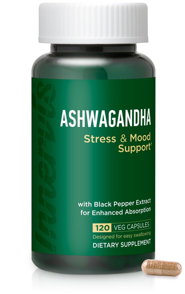 Ashwagandha 500mg – 减轻压力、与黑辣椒保持平衡和放松,120 Vegan Capsules