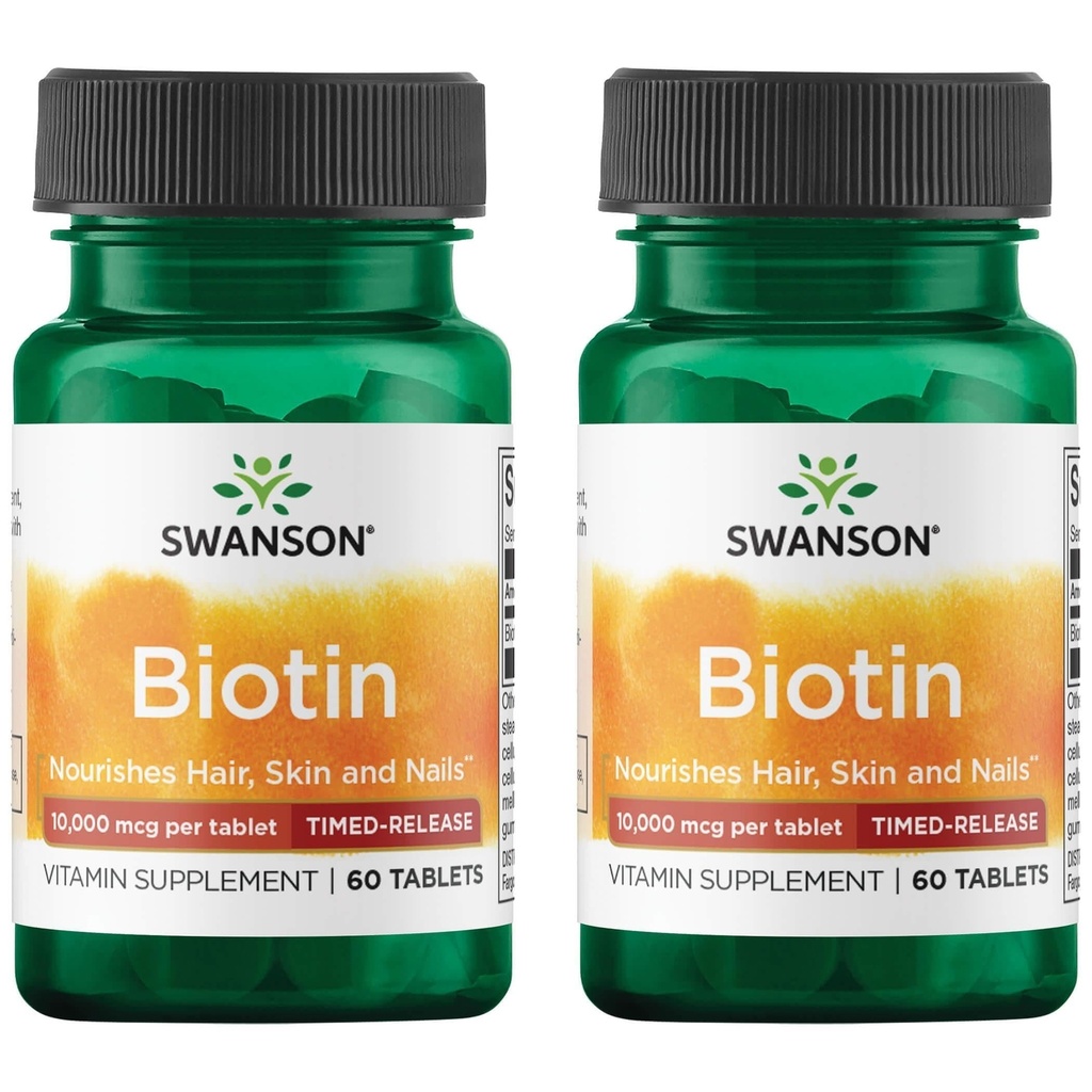 Swanson Biotin - 定时释放 10,000 mcg 60 Tabs (2 Pack)