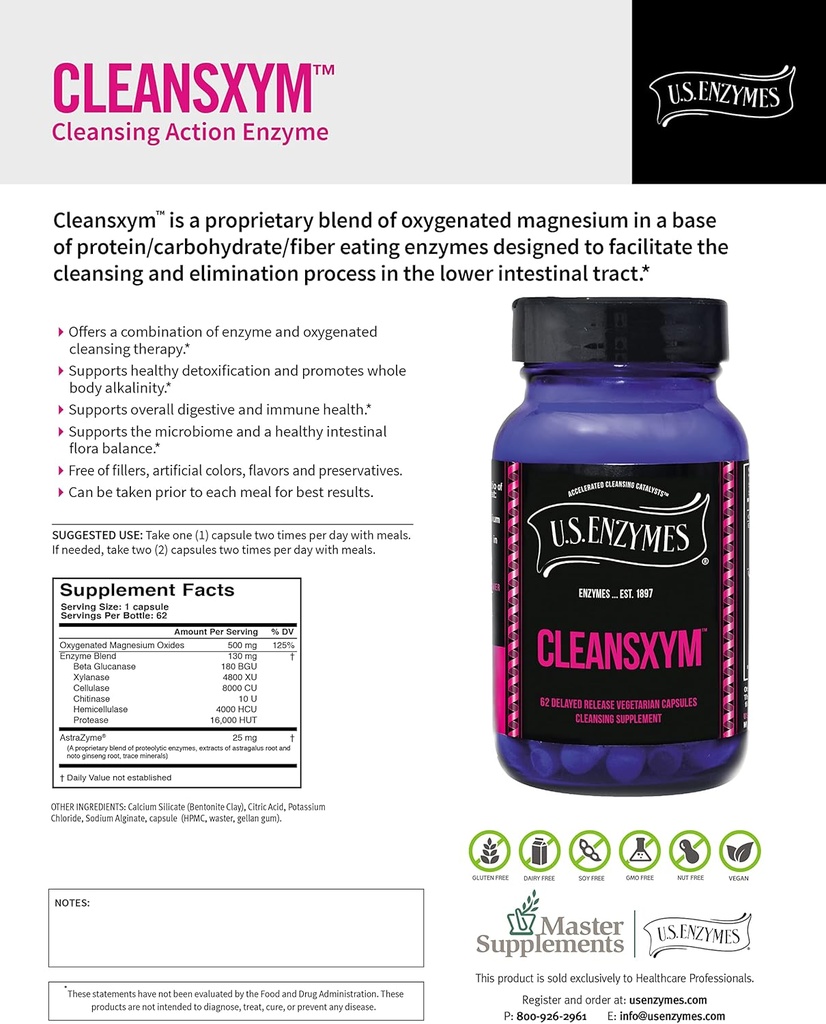 美国酶 CLEANSXYM 62 植物学卡普尔. 清净补品.