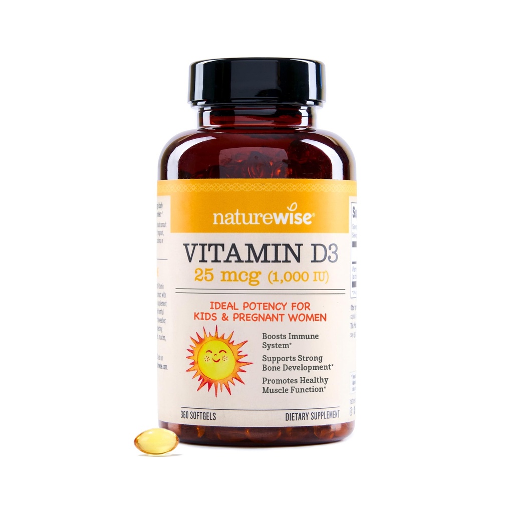 NatureWise Vitamin D3 1000iu(25 mcg) 1年供应免疫支持、健康肌肉功能和骨质健康 -- -- 非GMO,有机增生橄榄油中的Gluten自由(Mini Softgel),360 Count
