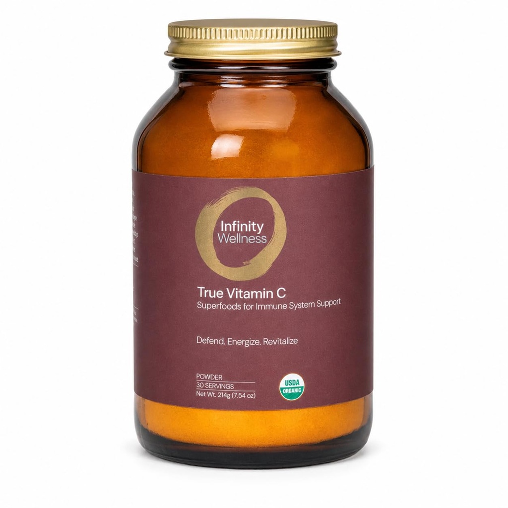 Infinity-C 有机全食品来源 维生素 C 粉 | Acerola, Camu Camu & Amla 1000mg 超级食品 C | Shilajit, Astragalus Root & Ginger | Vegan, 非GMO(30位服务员)