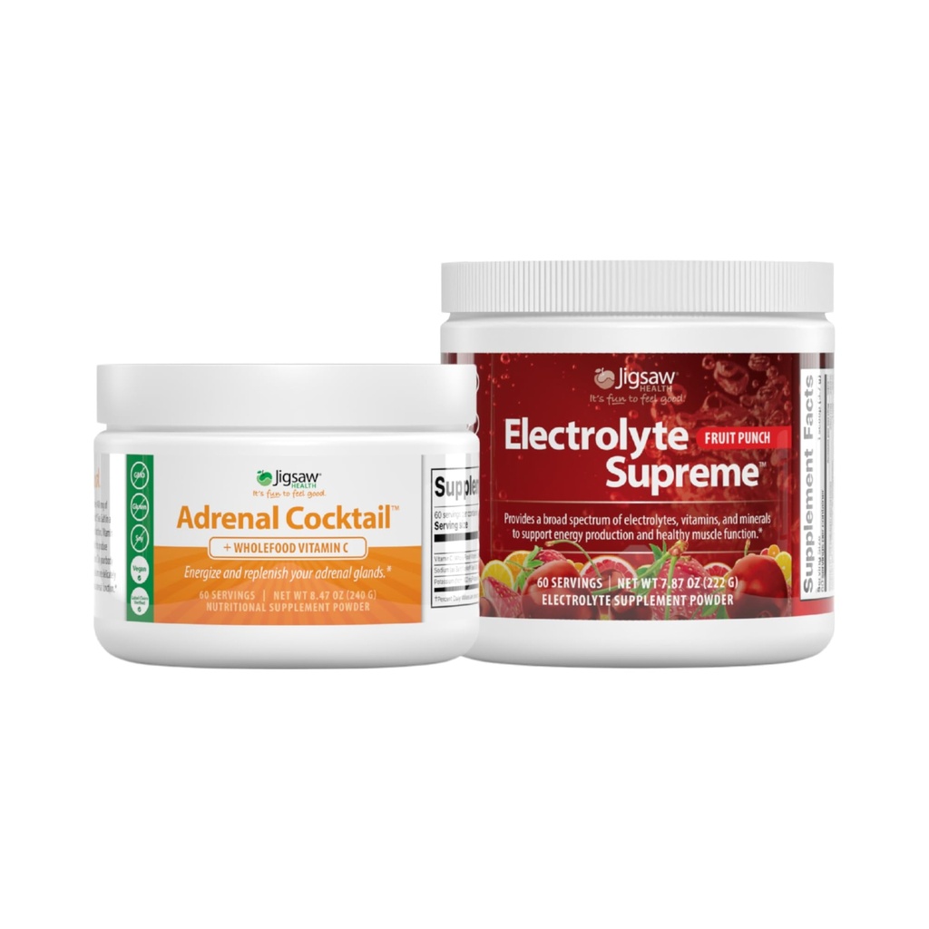 Jigsaw Health Bundle \ 肾上腺鸡尾酒,60名服务生(Jar)和Electrolye Supreme(Fruit Punch),60名服务生(Jar)