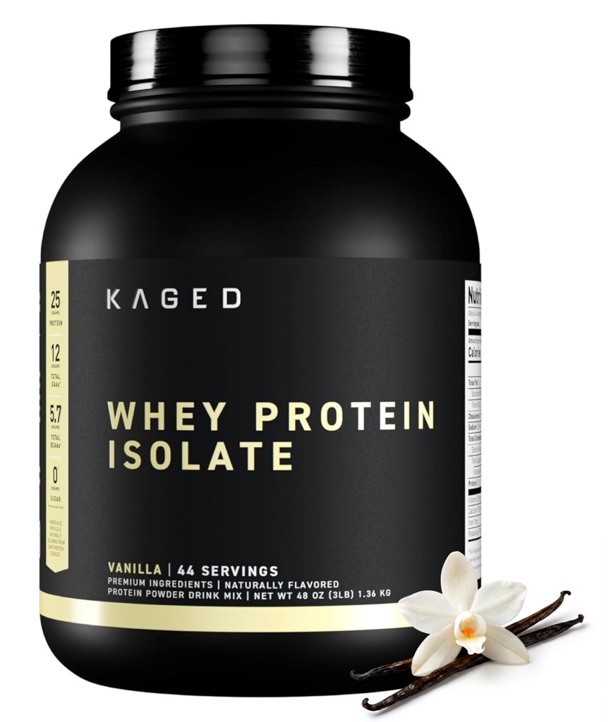 Kaged Whey蛋白质隔离粉末香草 100%纯低乳糖 Whey Why Why Why Why Why Why Why Why Why Why Why Whings Assistance 支持肌肉建筑 25g/每服41次服务