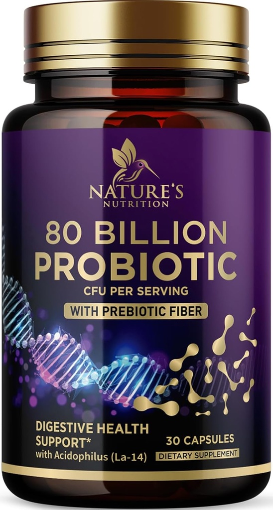 Probiotic Supplement 80亿CFU + Prebiotics, Acidophilus Probiotic Supports Imune System 和 消化性健康, 支持偶尔便秘, 女性健康补编 - 30 Capsules