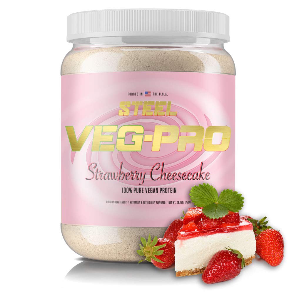 钢质补充剂 Veg-PRO | Vegan蛋白粉,草莓芝士蛋糕 | 25 services (1.65升bs) | 有机蛋白粉,配有 BCAA 氨基酸 | Gluten Free | Non Dirry | 低卡布配方