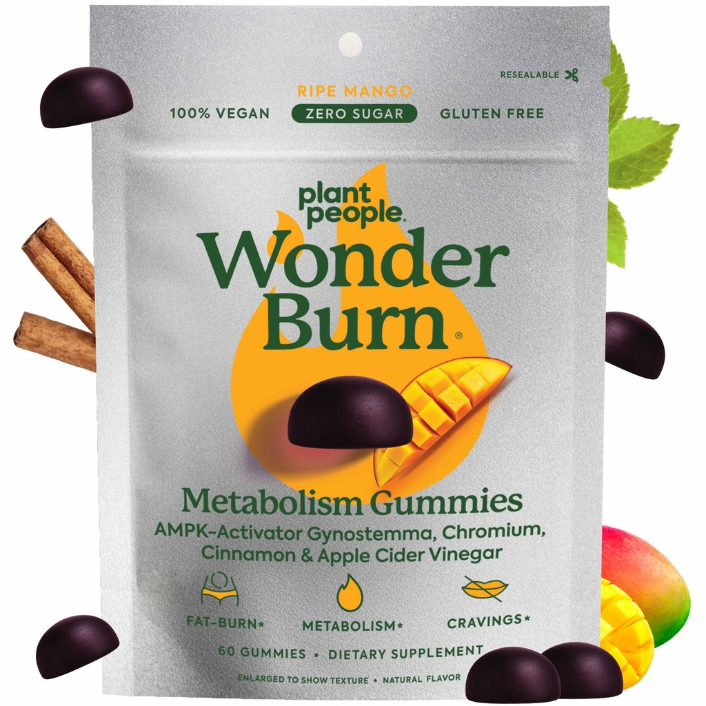 (原始内容存档于2018-09-26). Plant People WonderBurn 代谢和挤压控制 Gummys, Zero Sugar, Ripe Mngo Flavor (60 Counter)