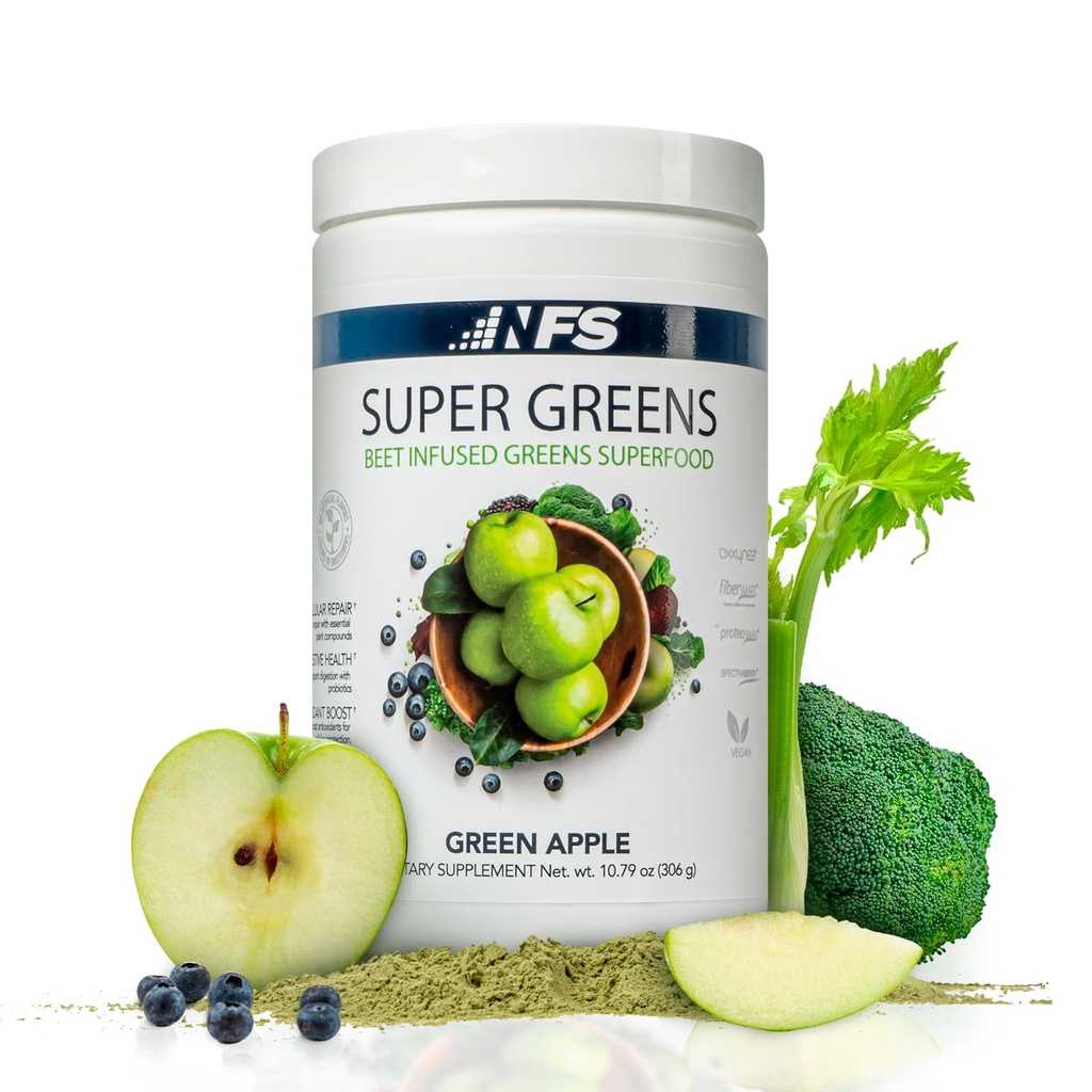 Super Greens Beet Infused Superfood Powder – Organic Green Superfoods, Protein, Antioxidants & Probiotics, Supports Healthy Blood Pressure, Digestion & Energy Boost (Green Apple, 30 Servings)