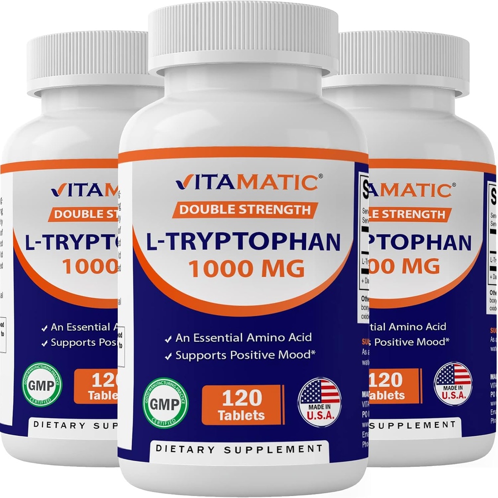 维他命 L-Tryptophan 1000mg 120 平板电脑(120 平板电脑 (Pack of 1)) (3 瓶)