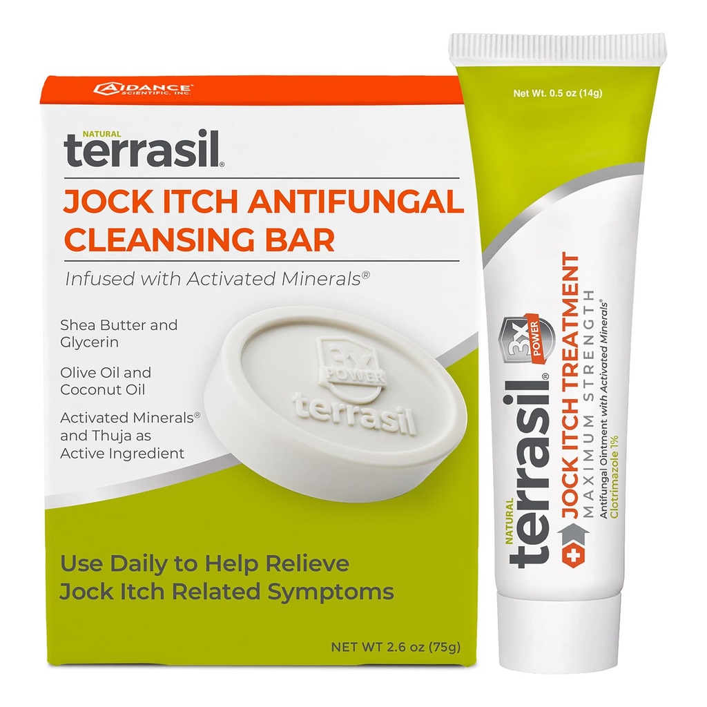Terrasil Jock Itch 抗菌药外加力+抗菌药肥皂2-用临床证明的Clotrimazole来有效治疗和救济(5oz Tube + 75g bar)