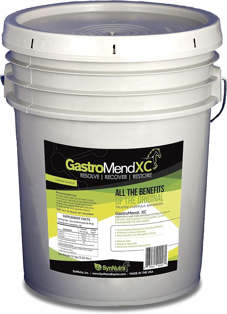 GastroMend XC,马的天然Equine胃健康100%,促进治疗和预防胃溃疡,高潜力和有效,支持胃和Hindgut健康,600名服务者,美国制造