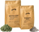 Nettle 叶粉和 Burdock 根包, 各种尺寸, 草药补充和茶叶