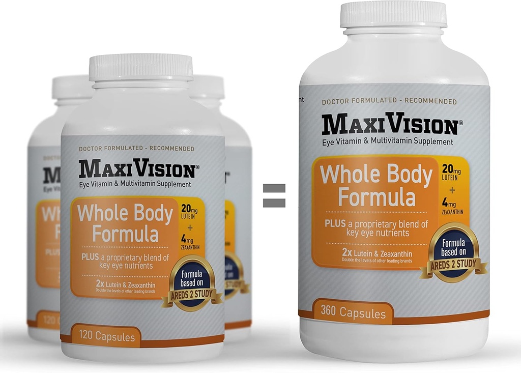 MaxiVision → AREDS 2全体配方 - AREDS 2眼维生素 w/Lutein和Zeaxanthin - 用于Macular 支持 - Eye Strain眼部补充 - 360 Capsules Counter(360 Capsules 1 Bottle)
